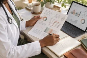 Physician reviewing functional lab results for personalized wellness planning